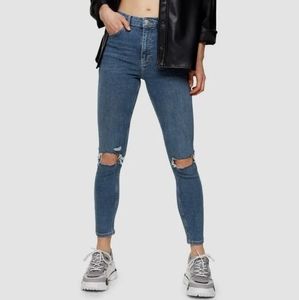 NEW TOPSHOP Jamie Ripped High Waist Crop Skinny  Jeans Inblue/green, SZ: W26/L32